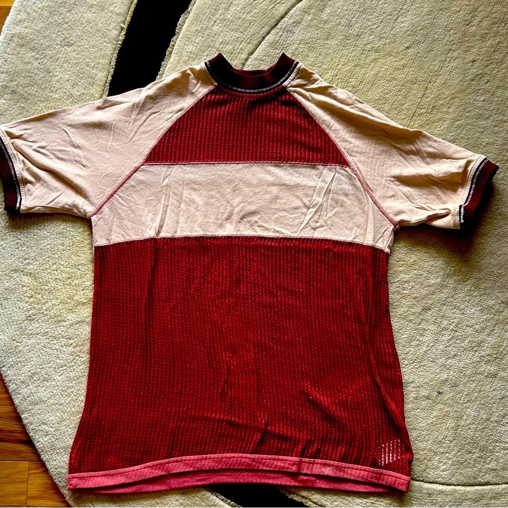 Silence + Noise cotton mesh maroon top